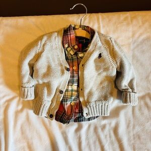 Polo by Ralph Lauren Kids Beige Cardigan with Multicolor Plaid Shirt